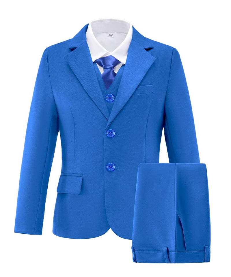 Addneo Boy's Silm Fit Formal Suits 5 Piece with Shirt and Vest, Royal Blue 5pc, 12 - Image 3